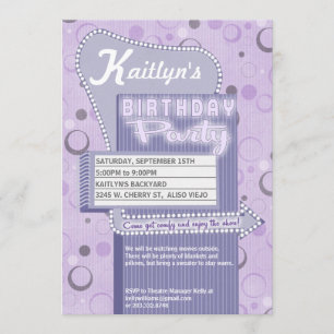 Movie Party Invitation Retro Drive in Marquee Kaart