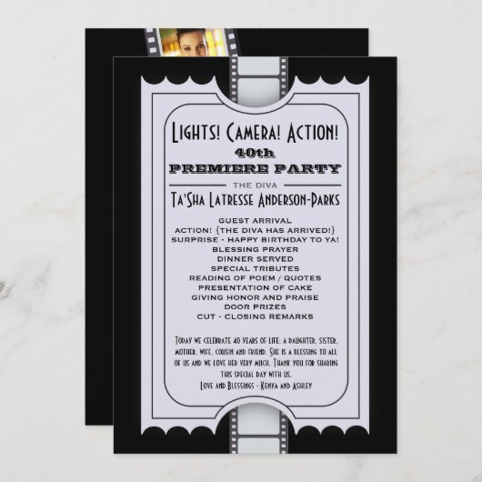 Movie Party-programma in Paarse toelatingstabel Kaart (Voorkant / Achterkant)