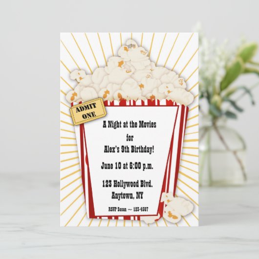 Movie Popcorn Uitnodiging (Staand voorkant)