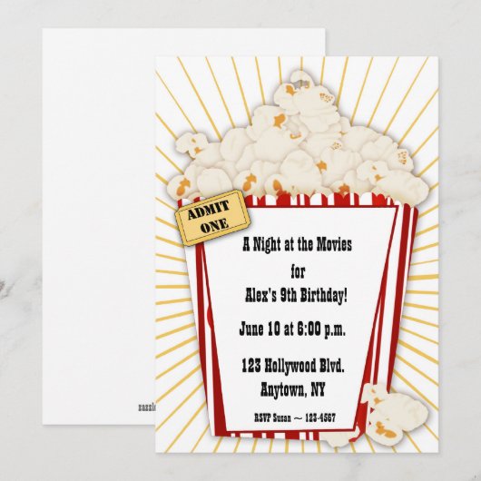 Movie Popcorn Uitnodiging (Voorkant / Achterkant)