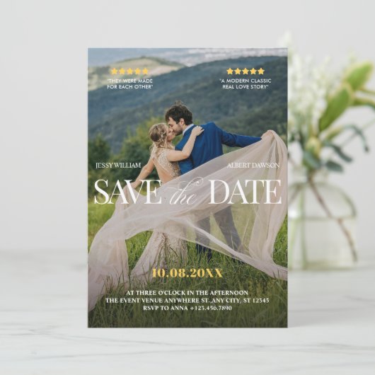 Movie romantic wedding save the date (Staand voorkant)