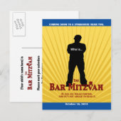 Movie Star Bar Mitswa Save the Date Geel Blauw Aankondigingskaart (Voorkant / Achterkant)