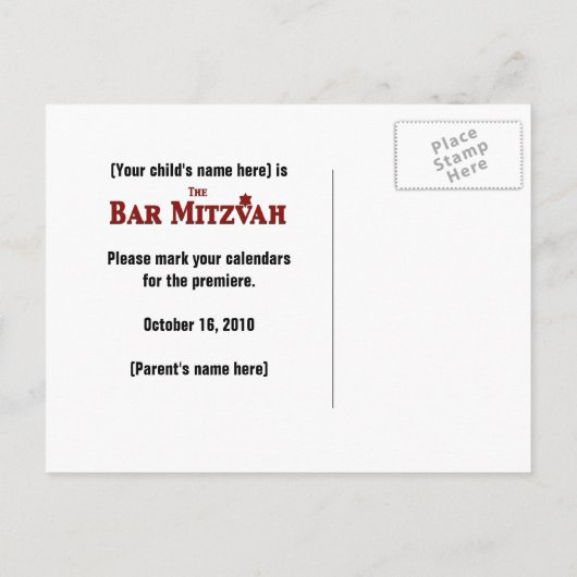 Movie Star Bar Mitswa Save the Date Geel Blauw Aankondigingskaart (Achterkant)