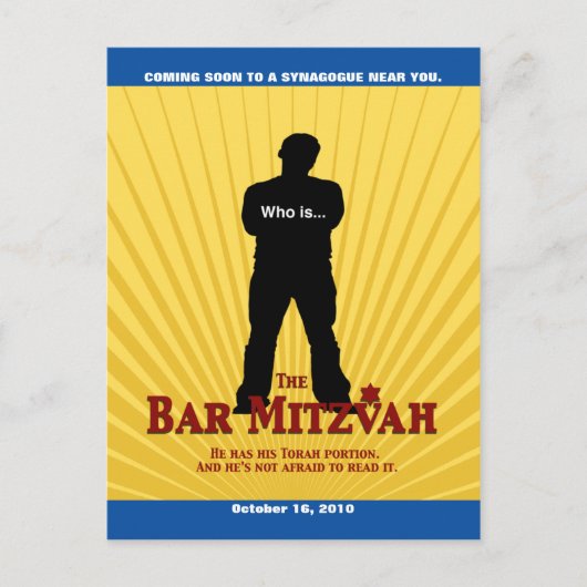 Movie Star Bar Mitswa Save the Date Geel Blauw Aankondigingskaart (Voorkant)