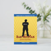 Movie Star Bar Mitswa Save the Date Geel Blauw Aankondigingskaart (Staand voorkant)