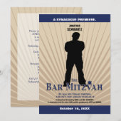 Movie Star Bar Mitzvah Invitation Tan Navy Kaart (Voorkant / Achterkant)