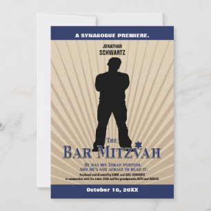 Movie Star Bar Mitzvah Invitation Tan Navy Kaart