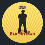 Movie Star Bar Mitzvah Sticker geel blauw<br><div class="desc">Je kunt alles ‘brandmerken’ en transformeren naar het Movie Star Bar Mitzvah-thema van je zoon. Zet stickers op "film snoep" dozen, weggeefacties, geschenken, prijzen, plaats ze op popcorn dozen, plak ze op de geschenkzakken zelf ... of op vrijwel alles wat je wilt een beetje première smaak te geven. (Bovendien kunt...</div>