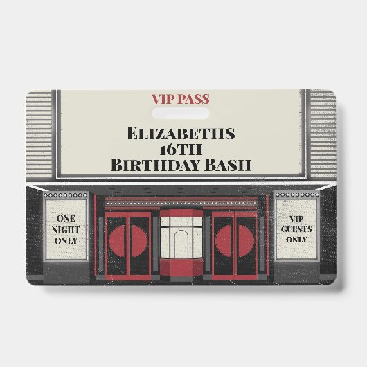 Movie Star Birthday Bash VIP Pass Badge (Voorzijde)