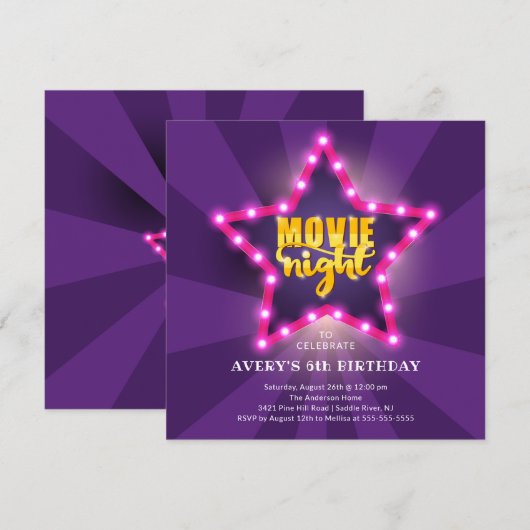 Movie Star Birthday Invitation Kaart (Voorkant / Achterkant)