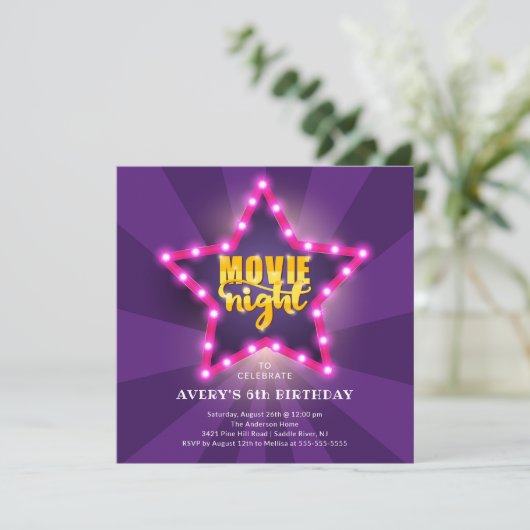 Movie Star Birthday Invitation Kaart (Staand voorkant)