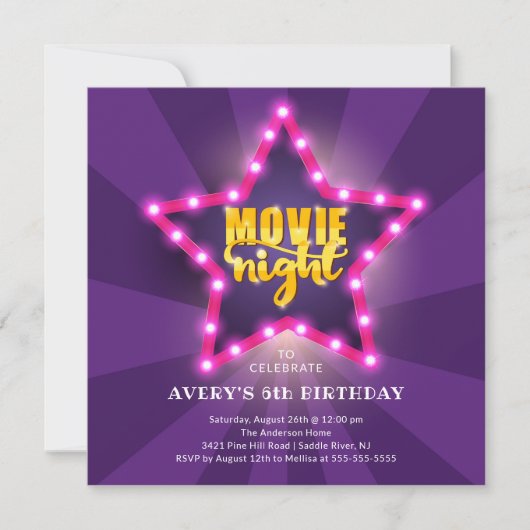 Movie Star Birthday Invitation Kaart (Voorkant)