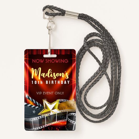 MOVIE STAR HOLLYWOOD BROADWAY Birthday VIP Pass Ba Badge (Voorkant met draagriem)