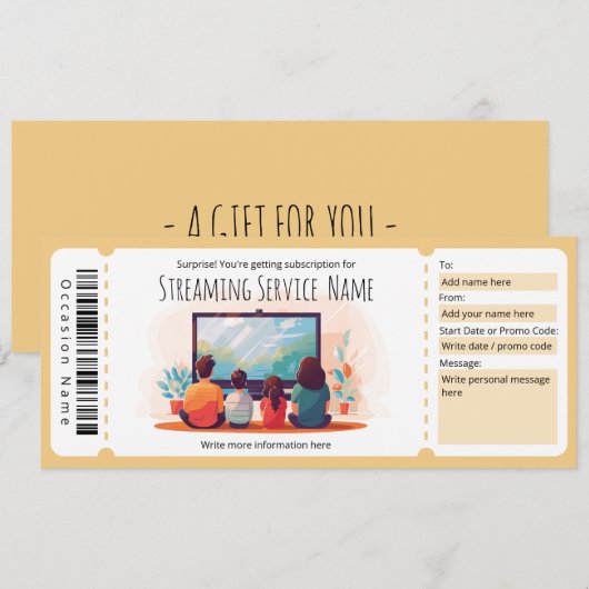 Movie Streaming Abonnement Gift Kaart Sjabloon (Voorkant / Achterkant)