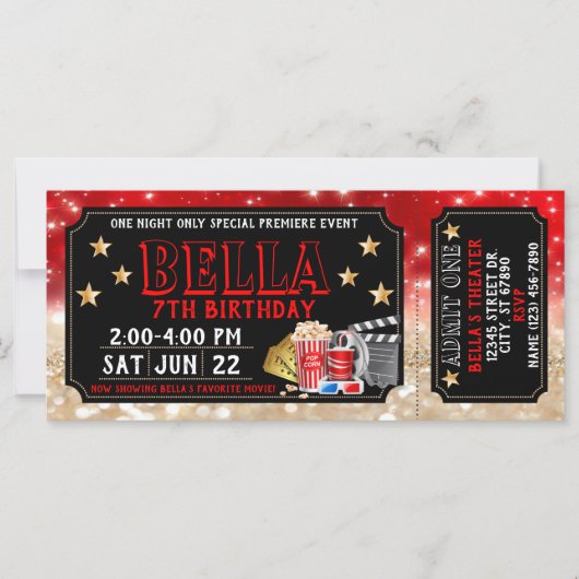 Movie Ticket Birthday Uitnodiging (Voorkant)