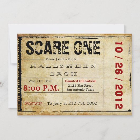 Movie Ticket Halloween Uitnodiging (Voorkant)