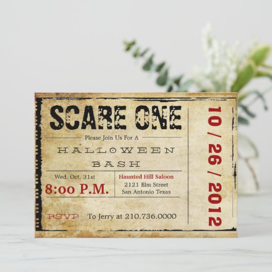 Movie Ticket Halloween Uitnodiging (Staand voorkant)
