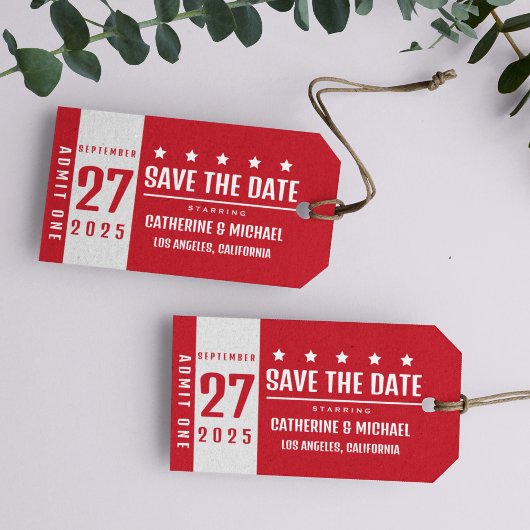 Movie Ticket Hollywood Bruiloft Save The Date Cadeaulabel