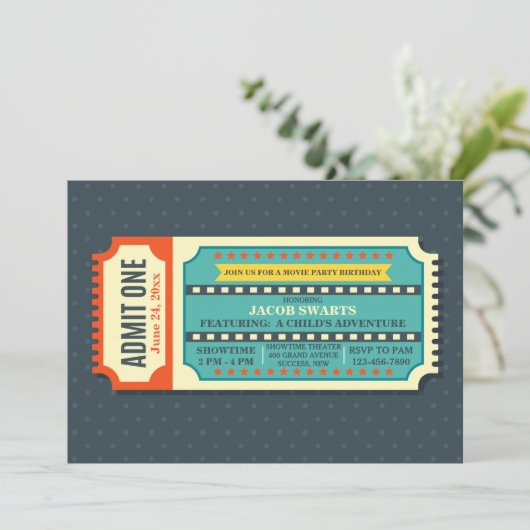 Movie Ticket Invitation Kaart (Staand voorkant)