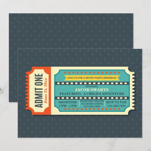 Movie Ticket Invitation Kaart (Voorkant / Achterkant)
