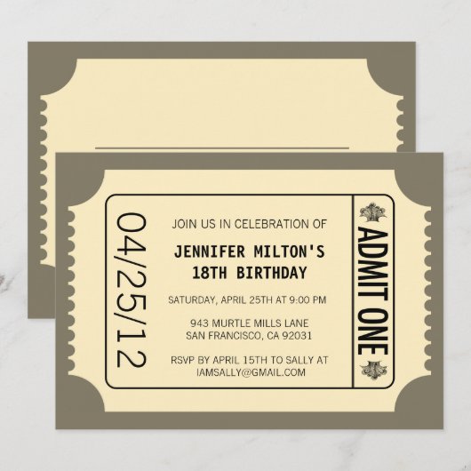 Movie Ticket Kaart (Voorkant / Achterkant)