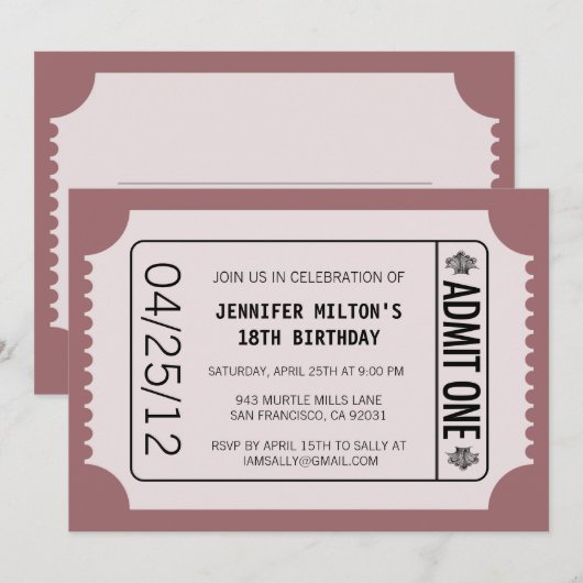 Movie Ticket Kaart (Voorkant / Achterkant)