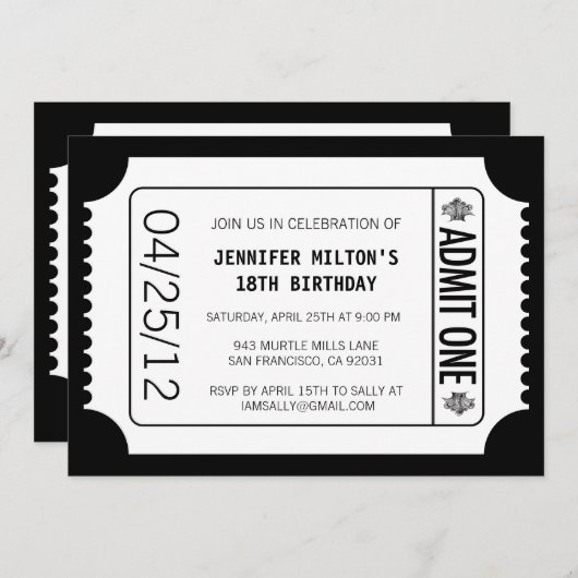 Movie Ticket Kaart (Voorkant / Achterkant)