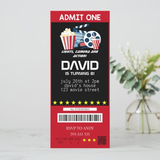 Movie Ticket Movie Party Boy Verjaardag Tickets Kaart (Staand voorkant)