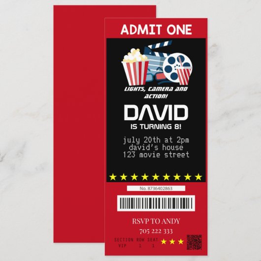 Movie Ticket Movie Party Boy Verjaardag Tickets Kaart (Voorkant / Achterkant)