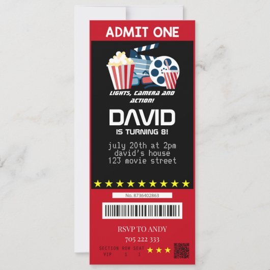Movie Ticket Movie Party Boy Verjaardag Tickets Kaart (Voorkant)