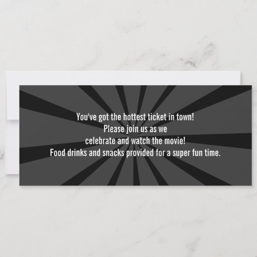 Movie Ticket Uitnodigingen, Zwart-wit Verjaardag Kaart (Achterkant)
