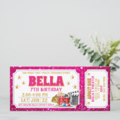 Movie Ticket Verjaardag Uitnodiging Pink Glitter (Staand voorkant)