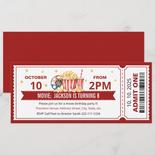 Movie ticket verjaardagsuitnodiging kaart (Voorkant / Achterkant)