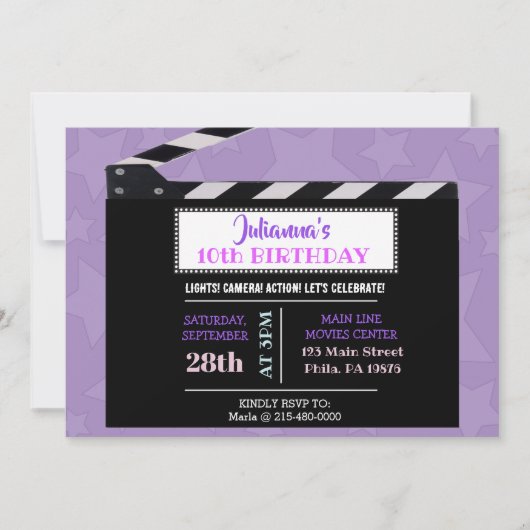 MOVIES CLAPBOARD Birthday Party Invitation Kaart (Voorkant)