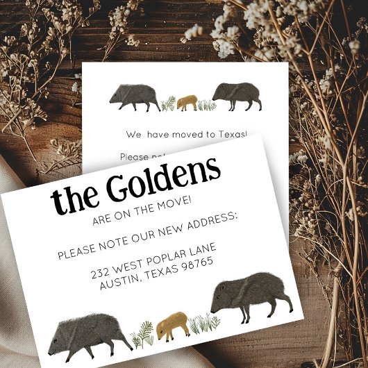 MOVING AANKONDIGING Javelina Familie Zuidwest Kaar