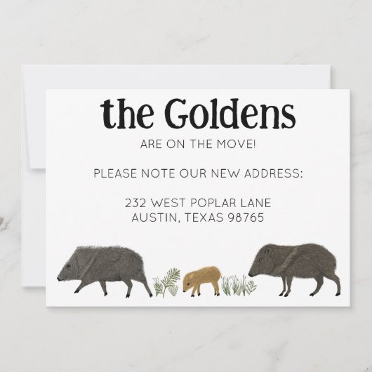 MOVING AANKONDIGING Javelina Familie Zuidwest Kaar (Voorkant)