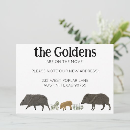 MOVING AANKONDIGING Javelina Familie Zuidwest Kaar (Staand voorkant)