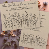 MOVING AANKONDIGING Wildflower Line Art Kraft Kaar