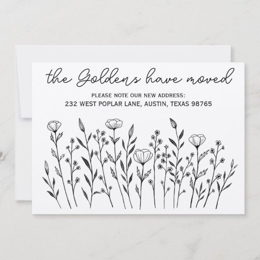 MOVING AANKONDIGING Wildflower Line Art Kraft Kaar (Voorkant)