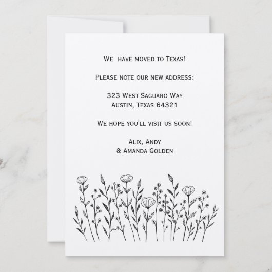 MOVING AANKONDIGING Wildflower Line Art Kraft Kaar (Achterkant)