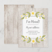 Moving Announce Rustic Wood White Yellow Flowers Briefkaart (Voorkant / Achterkant)
