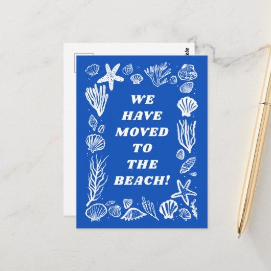 MOVING ANNOUNCEMENT ADDRESS Blue Seashells Beach Briefkaart (Voorkant / Achterkant in situ)