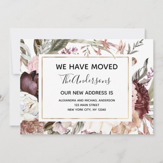 Moving Announcement Boho Mauve Floral Kaart (Voorkant)