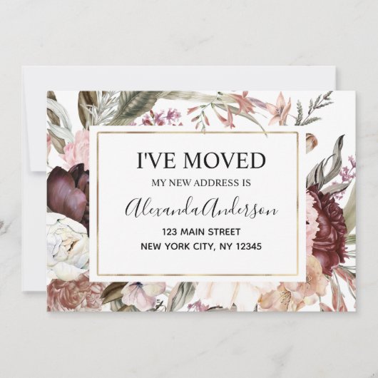 Moving Announcement Boho Mauve Floral Kaart (Voorkant)