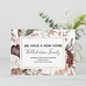 Moving Announcement Boho Mauve Floral Kaart (Staand voorkant)