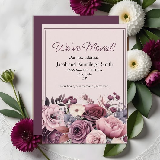 Moving Announcement Couple Purple Pink Floral  Aankondiging