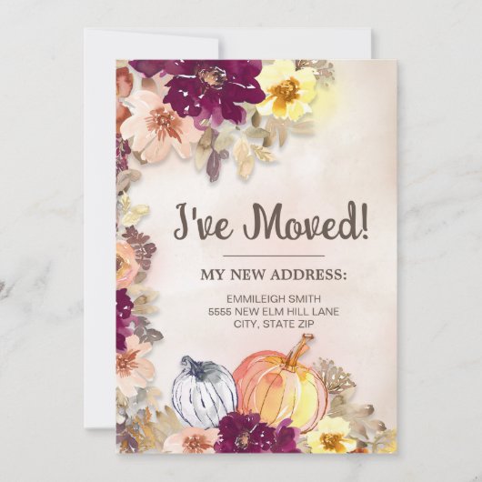 Moving Announcement Herfst Autumn Pumpkins Floral Aankondiging (Voorkant)