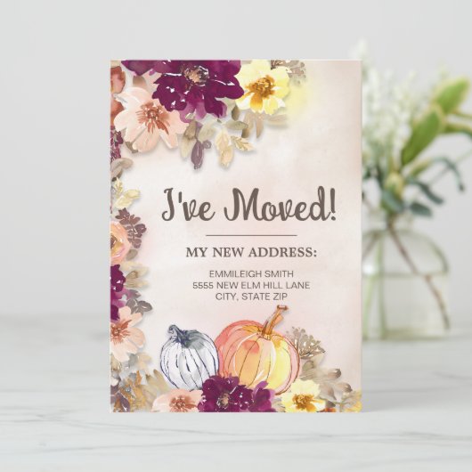 Moving Announcement Herfst Autumn Pumpkins Floral Aankondiging (Staand voorkant)