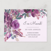Moving Announcement Paarse Waterverf Floral Briefkaart (Voorkant)