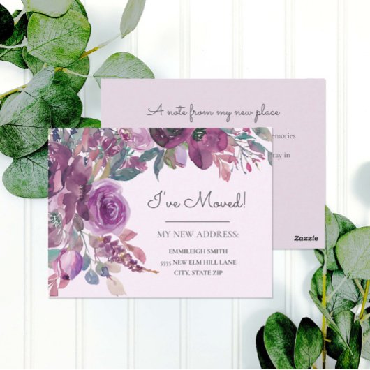 Moving Announcement Paarse Waterverf Floral Briefkaart